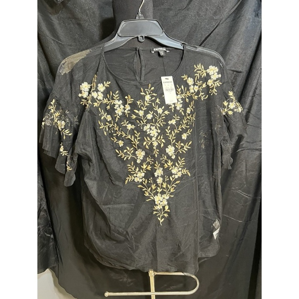 NWT‎ EXPRESS SHEER TOP COVER SZ L BLACK (2245)